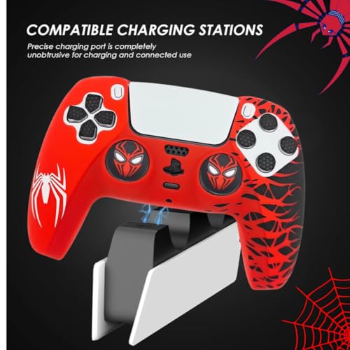 Image of TMG PS5 Controller Skin Spider-Man Theme Silicone Pecial Edition Protective Skin Case Cover for PS5 Controller with 2 Thumb Grip Caps (Red)
