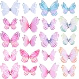 PAGOW 20pcs Mini 3D Butterflies for Crafts, Colorful Double-Layer Organza Fabric Butterflies Decorations, Cute Tiny Butterfly Hair Clips Appliques Accessories for Wedding, Party, Wall Ornament
