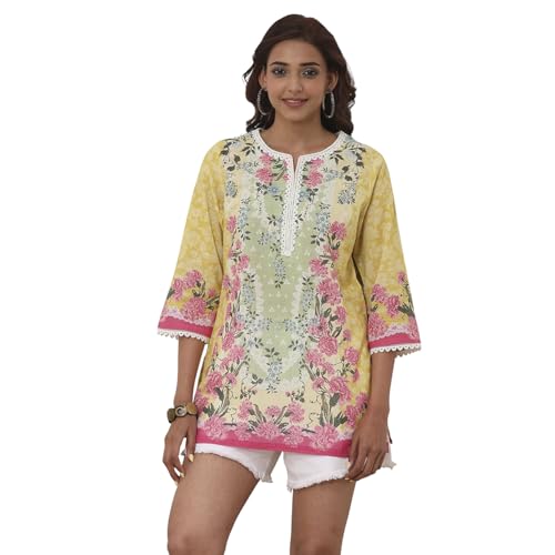 Image of BIBA Women Cotton Printed Straight Short Kurta