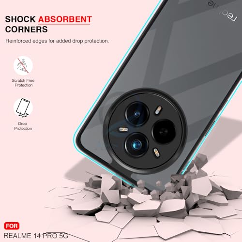 Image of AESTMO Realme 14 Pro 5G Back Cover | 360 Protection | Crystal Clear Hard Back Transparent | Bumper Case for Realme 14 Pro 5G (PC+TPU, Black Bumper)
