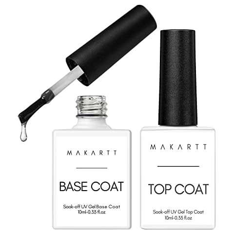 Makartt No Wipe Base and Top Coat Kit 2pcs 10ml Soak Off Nail Gel Base Top Coat Polish Manicure Pedicure Set Gift for Valentine's Day Mother's Day Cover
