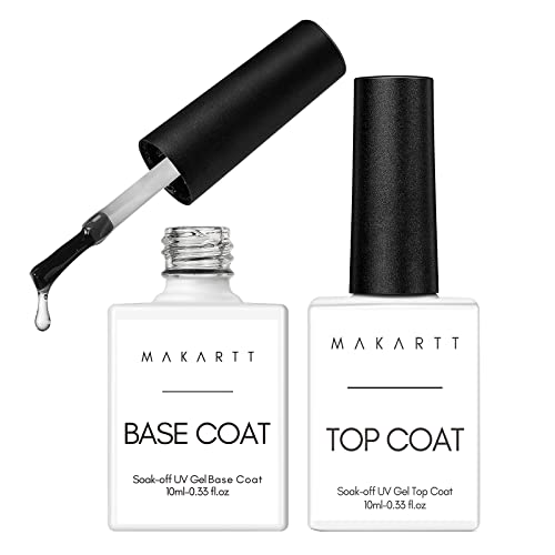 Makartt Kein Wischen Unter- und Überlack Langanhaltendes Klares Gel Nagel Politur Hochglanz-Glanz-Finish-Gel Top-Basislack Gel-Nagellack einweichen LED-Lampe benötigt 2pcs 10ml Cover