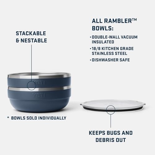 Image of YETI Rambler Low Bowl, Vacuum Insulated, Stackable and Nestable Stainless Steel Bowl with Lid, 3.6 Quart, Sea Stone