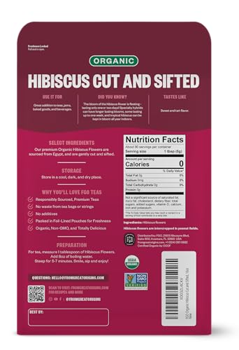Image of FGO Organic Hibiscus Flowers, Cut and Sifted, 16oz Bulk Resealable Bag, Packaging May Vary (Pack of 1)