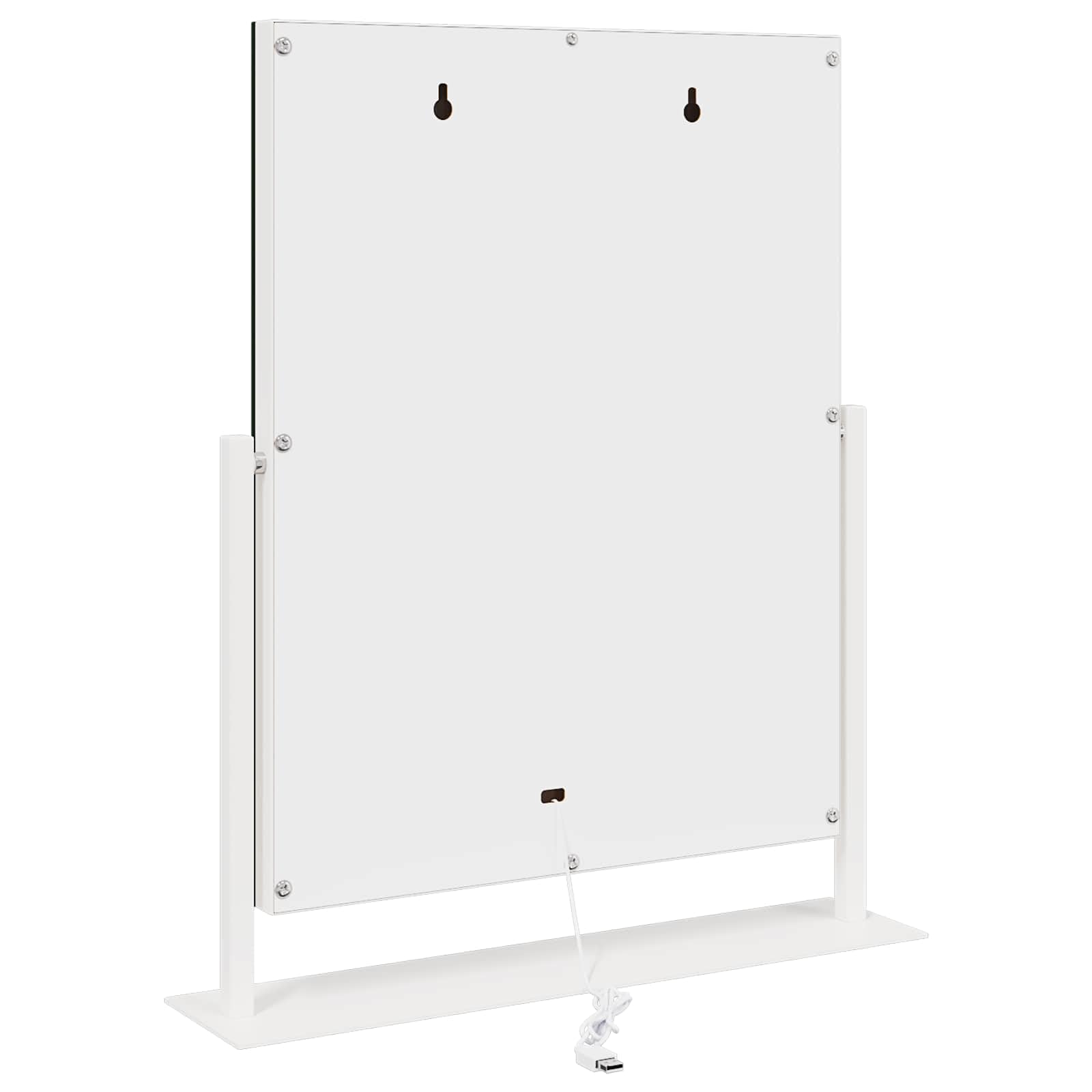 Lusterko do makijażu LED, białe, 44 x 10 x 53 cm, szkło stalowe, z funkcją ściemniania, sterowanie dotykowe, montaż na ścianie lub stole, USB, ochrona przed zaparowaniem, powiększające