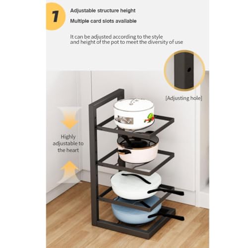 Image of Metal 4 Tier Heavy Duty Pan and Pot Organizer, Tiered Shelf Countertop Rack for Cabinet Adjustable Pot and Pan Organizer Rack, 18 in x 8 in x 8 in