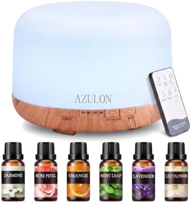 AZULON Essential Oil Diffuser 500ml with 6 Essential Oils Set, Ar...