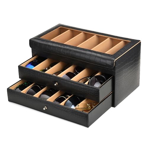 Image of THE CASE PU Leather Croco Print For Men And Women Premium Sunglasses,Goggles And Eyeglasses Storage,Organizer Box Case 18 Compartments