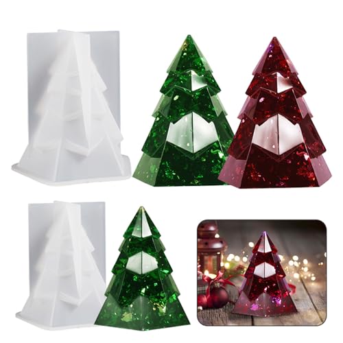 Bekecidi 2 moldes de silicone para velas de árvore de Natal, moldes de vela de Natal para fazer velas, árvore de Natal 3D, moldes de fundição de resina epóxi para fazer velas, sabão,