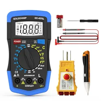 Electrical Test Kit, 2000pF~200?F Capacitor Tester Socket Tester Non-Contact Test Pencil with Multi-Function Circuit Detection, Manual Range, Back Light, Auto Power Off, Testing Meter Tool