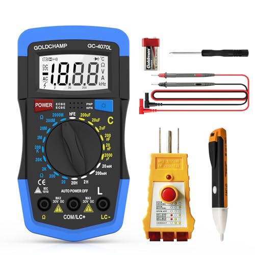 Electrical Test Kit, 2000pF~200?F Capacitor Tester Socket Tester Non-Contact Test Pencil with Multi-Function Circuit Detection, Manual Range, Back Light, Auto Power Off, Testing Meter Tool
