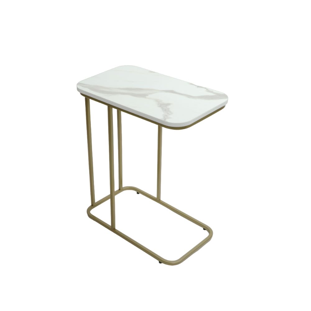 DECOWORLD|| Metal Side Table with Marble Finish Wooden Top for Living Room, Sofa or Bed Side Stand