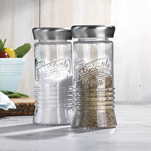 MosJos Mason Jar Salt and Pepper Shaker - Rustic Glass Condiment Dispenser Set with Metal Iron Caps. 5 Ounce Capacity Vintage Mason Jars Cover