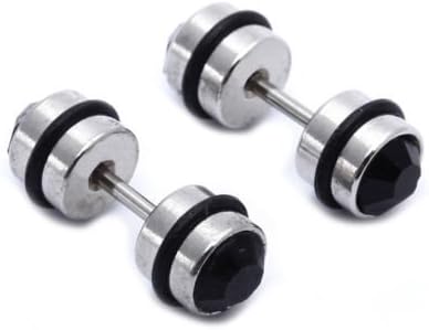 DatConShop(TM) Pair Men's Titanium Steel + Rhinestone Stud Earrings Black 6mm