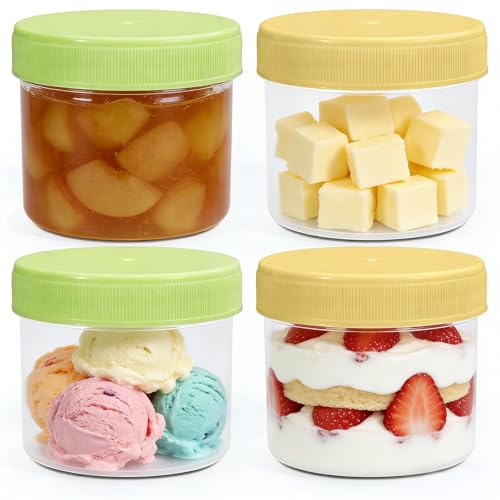 4 Pack Clear Plastic Food Storage Containers 3.4oz Airtight Plastic Containers with Lids for Meal Prep, Salad, Snack, Kitchen Organization, BPA Free Plastic Storage Jars for Freezer Travel