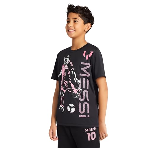 Image of Messi Boys' Lifestyle Short Sleeve Top, Loose-Fit Shirt with Logo, Comfortable, All-Day Wear