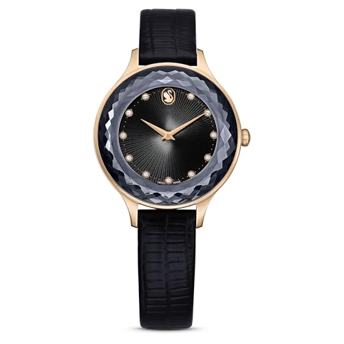 Swarovski Reloj Octea Nova, Fabricado en Suiza, Correa de piel, Negro, Acabado tono oro r