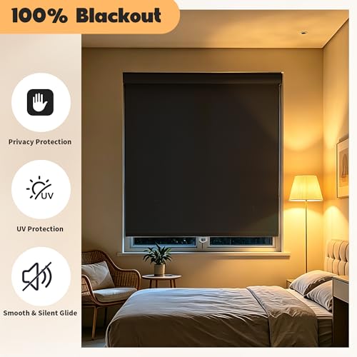 Image of Niche Blinds Cordless Blackout Roller Shades with Valance,Black,27 inch Wx72 H