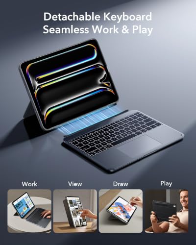 Image of ESR for iPad Pro 13 inch Case with Keyboard (M5 /M4, 2025 /2024), Magnetic Detachable Keyboard, Portrait /Landscape Modes, Large Click-Anywhere Trackpad, Backlit Keys, Shift Series, Dark Gray