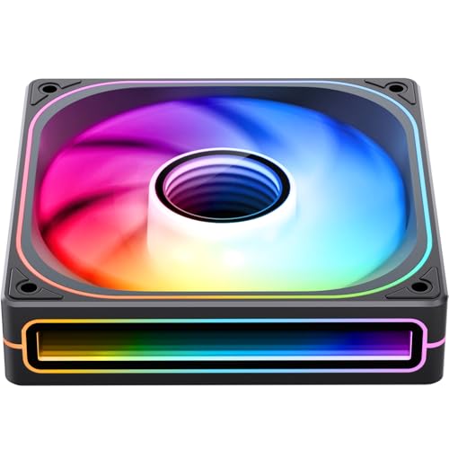 JONSBO ZB-120B PC Case Fan, Silent Computer Fan with Axis & 4-Sides Infinity Mirror Fans 2400RPM,3Pin ARGB, 4Pin PWM Integrated M&F Head,3Pin ARGB, 28MM Thick,Black 3