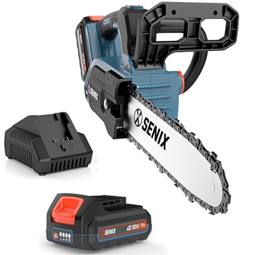 SENIX Chainsaw Cordless, 20V 10" Battery Chainsaw, Brushless Chain Saw, Includes 2.5Ah Battery & Charger, Garden Tool for Tree, Pruning, Branch Cutting, Yard, Fathers Day Gift, CSX2-M1 10 In