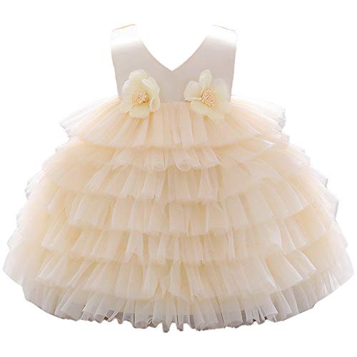 Sleeveless Christening Lace Birthday Christmas Easter Special Occasion Flower Baby Girl Dress Princess Formal Prom Tutu Ball Gown 4T 5T Champagne 120