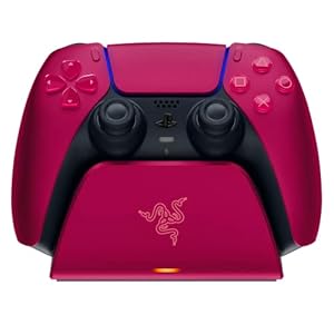 Razer Quick Charging Stand for PlayStation 5: Quick Charge – Curved Cradle Design – Matches PS5 DualSense Wireless Controller – One-Handed Navigation – USB Powered – Red (Controller Sold Separately)