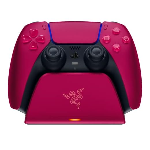 Razer Quick Charging Stand for PlayStation 5: Quick Charge - Curved Cradle Design - Matches PS5 DualSense Wireless Controller - One-Handed Navigation - USB Powered - Red (Controller Sold Separately)