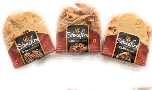 Stonefire Naan Fresh Authentic Flatbreads, (3 Pack ) Origional, Roasted Garlic, & Whole Grain.