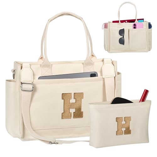 Image of Birthday Gifts for Women, Initial Tote Bag with Makeup Bag