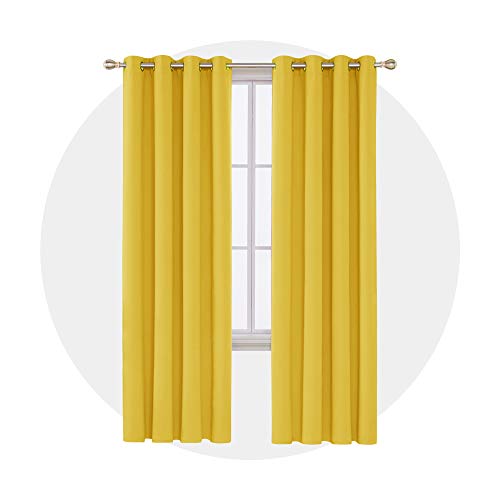 Image of Deconovo Blackout Curtain Darkening Panel for Bedroom or Living Room Grommet Thermal Insulated Lighting Reduce Drape, 52 x 84 Inch, Mellow Yellow