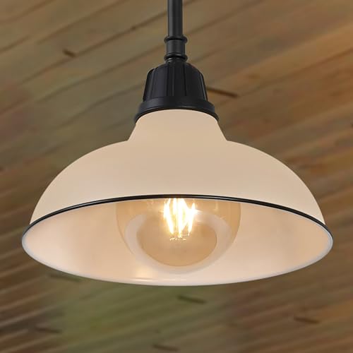 Image of JONATHAN Y Jasper 1-Light Farmhouse 12.25 inch Metal Pendant, Matte Almond | Indoor Outdoor Use, Rustic Vintage Dome Shade, Adjustable Height, Kitchen Island Porch Entryway, LED Bulb Included
