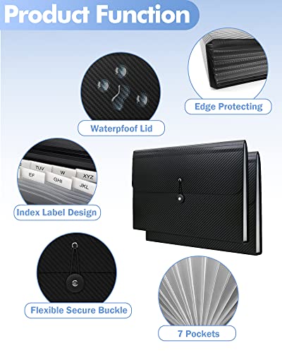 Cesil Accordian File Organizer,File Folders,Expanding File Folders, 7 Pockets File Organizer Accordion File Holder With Elastic Buckles Closure, Document Organizer For Home School Office #TOP2