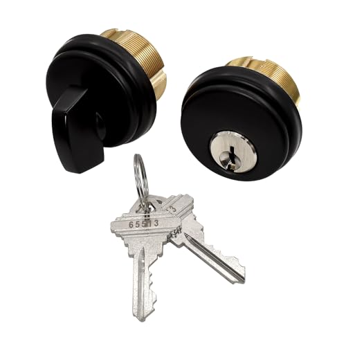 Storefront Door Mortise Lock Cylinder — Solid Brass Adams Rite Mortise Cylinder with SC Keyway & Keys, Commercial Replacement for Aluminum/Glass Storefront Doors (Black, Cylinder + Thumbturn)