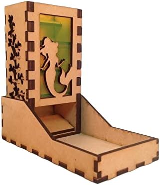Mermaid Mini Dice Tower v1 Neon Yellow Acrylic Window Laser Cut MDF Unique Fast Shipping