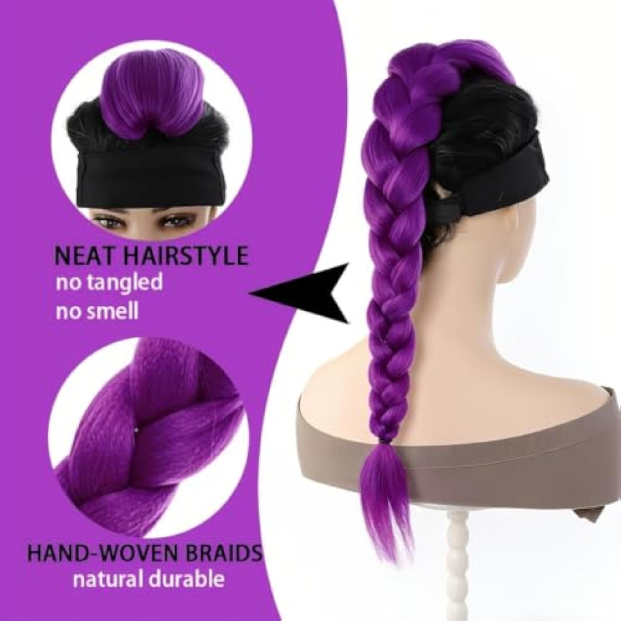 Purple Hand-Braided Ponytail Hair Extension with Claw Clip