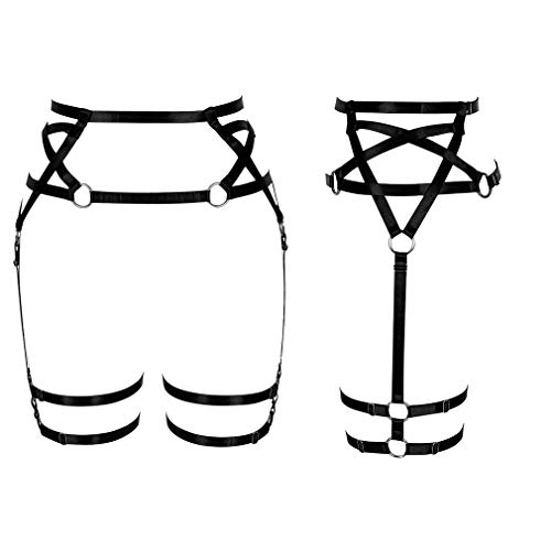 Petmhs Women's Pentagram Harness Garter Belt Punk Leg Waist Straps Lingerie Adjust Thigh Stockings Body Caged Belts (Black) #TOP1