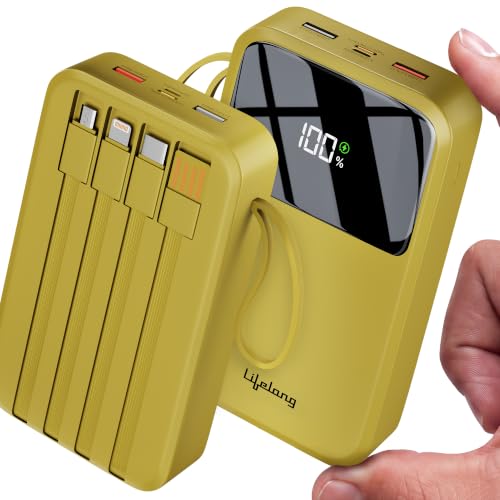 Image of Lifelong Electronics 20000mAh 22.5W Fast Charging Power Bank | 3 Inputs (1 Built-in USB A Cable + 1 C + 1 Lightning Port) & 6 Outputs (3 Built-in Cables + 1 C + 2 A Port) | Small Pocket Size Powerbank