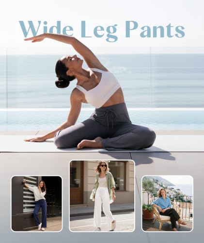 Image of TNNZEET 3 Pack Women's Wide Leg Pants with Pockets - Casual Loose Yoga Trouser Pants Sweatpants Palazzo Lounge Pajama Pants