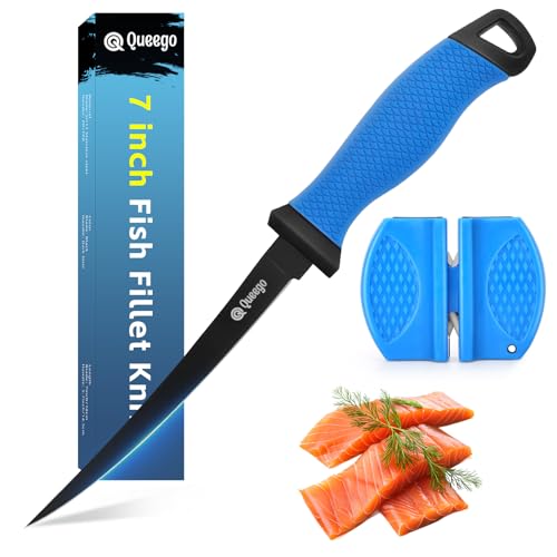 Queego Fish Fillet Knife 7 Inch,Razor-Sharp Flexible Blade,Ergonomic Non-Slip Handle - Perfect for...