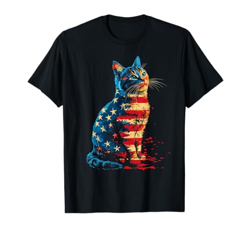 Patriotic Cat American Flag Buffalo 4th Of July Cat Lover T-Shirt