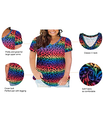 Image of RITERA Women Plus Size Tops Tie Dye V Neck Shirt Floral Camo Summer Short Sleeve Tunic Oversized Ladies Blouse XL-5XL