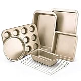 KITESSENSU Baking Pans Sets, Nonstick Bakeware Set 8-Piece with Round/Square Cake Pan, Loaf Pan, Muf