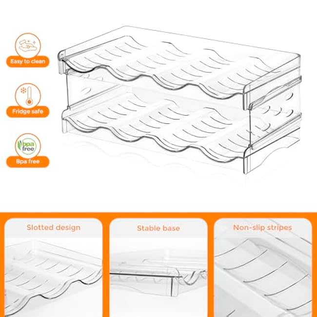BoxedHome Plastic Water Bottle Organizer and Wine Rack Storage Holder for Inside Cabinet, Kitchen Countertop, Table Top, Pantry, Bars, Cabinets, Fridge - Clear (2 Tier 8 Containers)