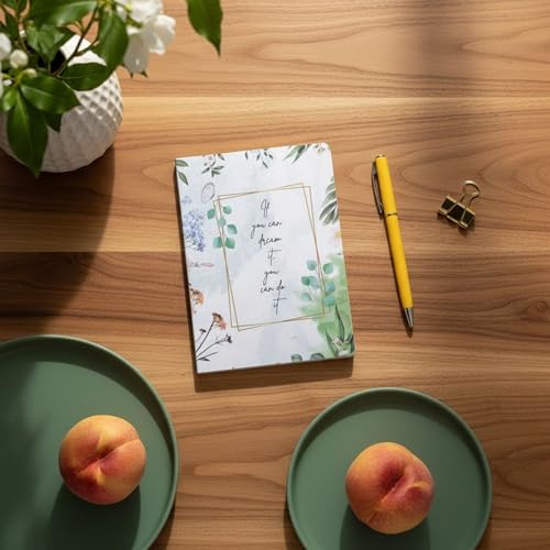 Image of Motivational Floral A5 Notebook Diary for Women & Students | Softbound Laminated Cover | Monthly Planner + Daily Planner | 21 x 15 cm Ruled Journal | Inspirational Quote Cover (White If you can dream it you can do it)