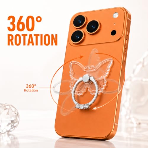 Image of Mizi 2-Pack Butterfly Phone Ring Holder Stand, 360 Rotating Finger Grip Kickstand - Sparkling Rhinestones, Strong Adhesive Transparent Phone Ring - iPhone, Samsung, Tablets & Most Phone Cases, Clear
