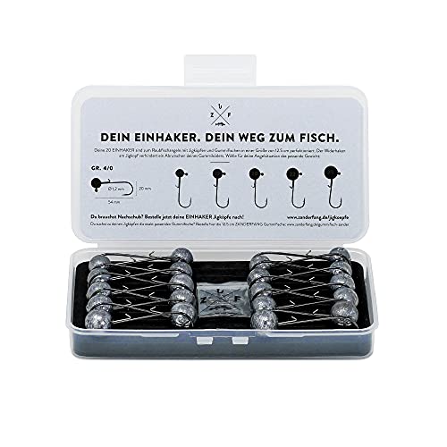 Zanderfang – Bleikopf Jigköpfe – 20 x Jigkopf 4/0 für Gummifische 11cm bis 13cm – Haken Jigköpfe 15g 17g 20g 22g 25g – Snaps zum Angeln in Angelbox