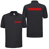 Shirt-Panda Feuerwehr Poloshirt Herren Unisex - Reflektierender beidseitiger Aufdruck Brust & Rücken - viele Schwarz (Druck Rot) M