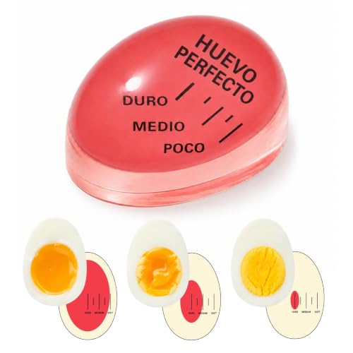 Temporizador De Huevos Cocidos, Indicador de Cocción de Huevos, Medidor de Cocción Huevos, Egg Timer, Temporizador para Cocción Huevos, indicador Huevo Hervido Suave, Medio y Duro, Rojo