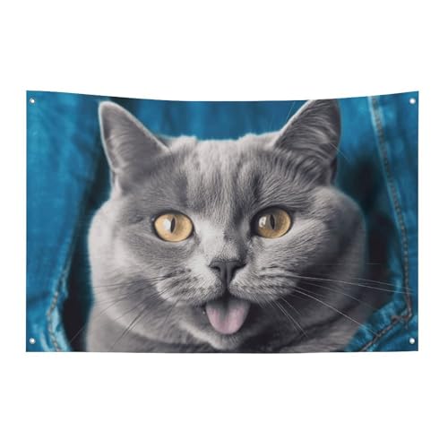 Drapeau chat bleu résistant aux intempéries pour extérieur et fêtes